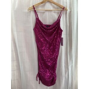 Wild Fable‎ Purple Sequin Mini Dress Ruched Drawstring Sleeveless Party L